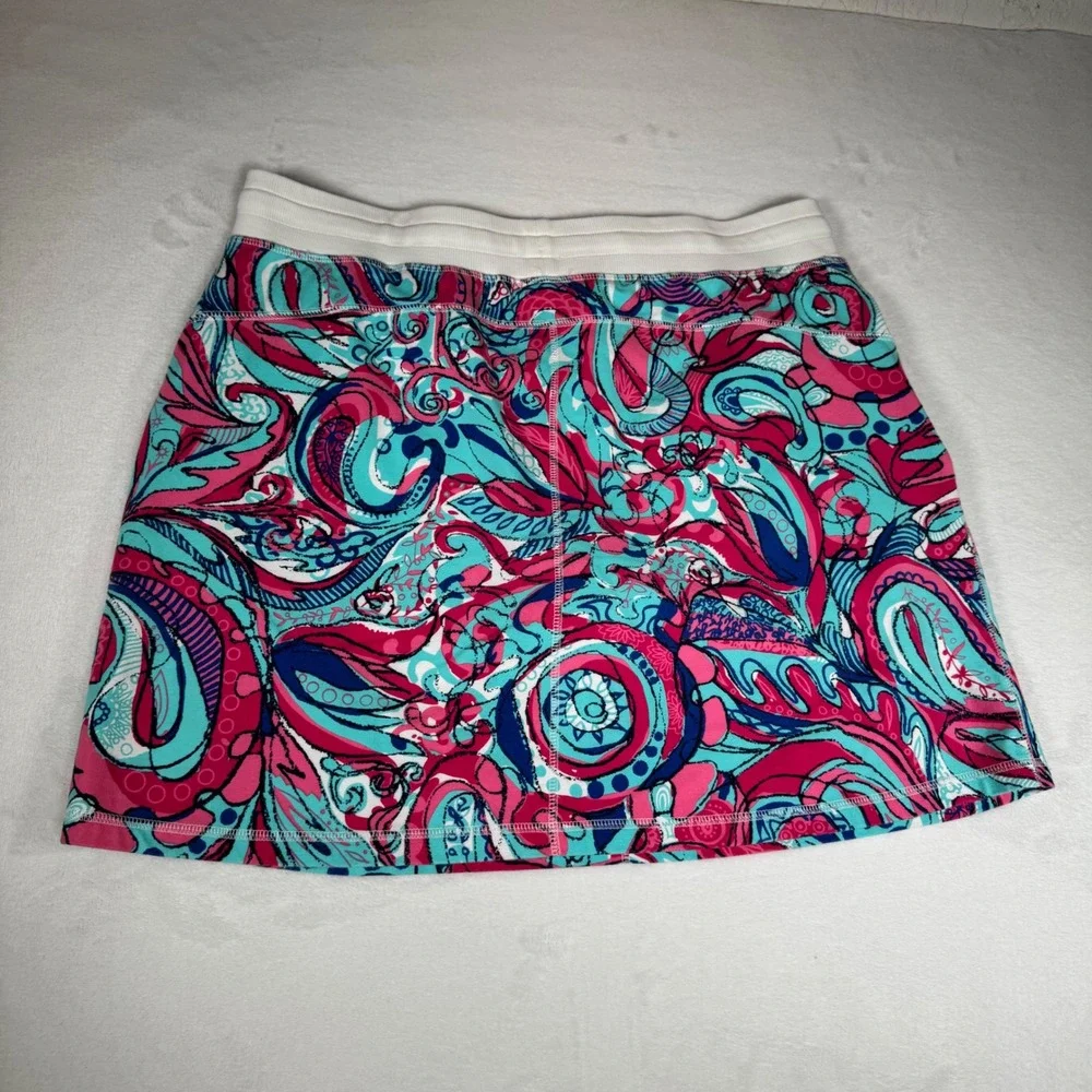 Talbots Women's Skort L Pink Blue Paisley Skort Elastic Waist Drawstring Pockets